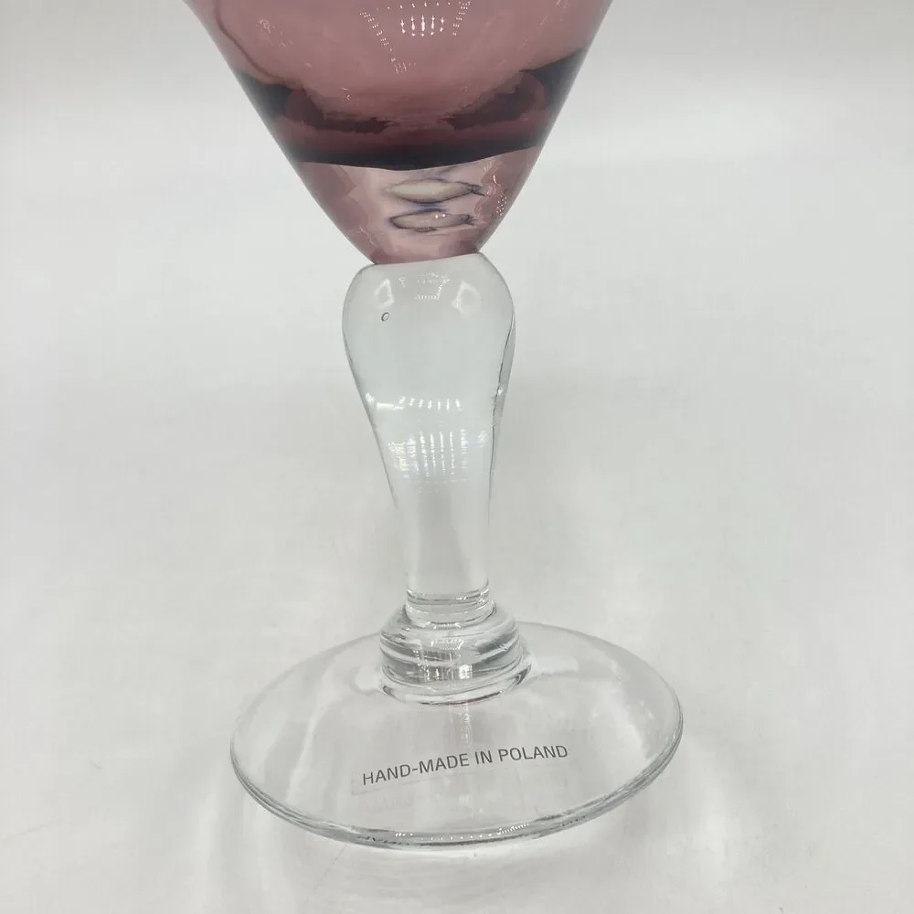 Poland Amethyst Purple Blown Glass Pitcher 6 Margarita Glasses Handmade Barware